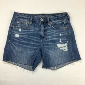 American Eagle Outfitters Womens Tomgirl Midi Jean Shorts Blue Whiskered Denim 2